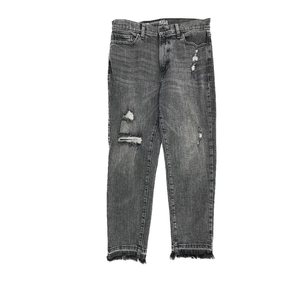 Ana High Rise Straight Distressed Raw Hem‎ Women's size 8 Black Denim Jeans